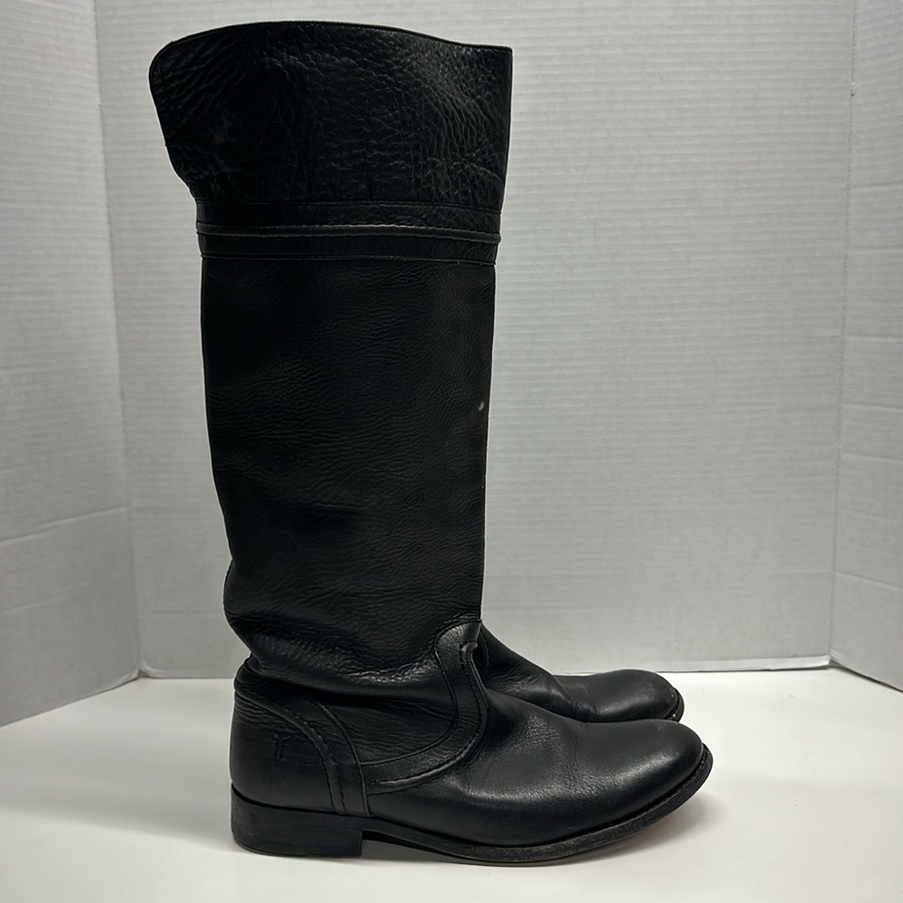 Frye Melissa Trapunto Tall Leather Riding Boots Pull On 76442 Black Size 9.5